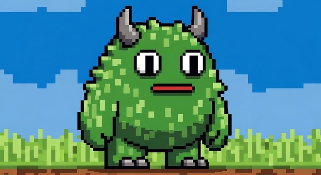 Pixel Art Green Monster.