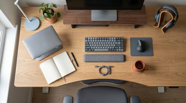 A well-organized home office workspace with modern technology.