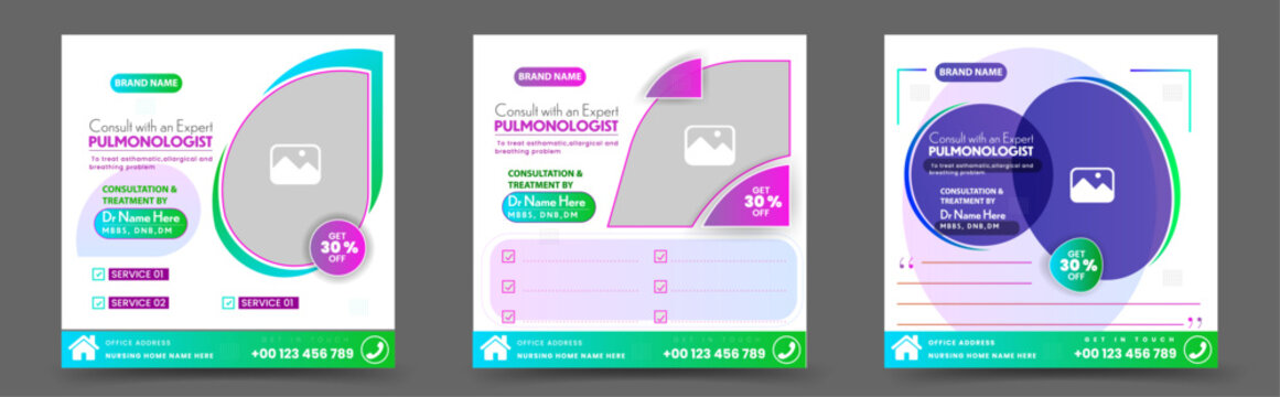 Pulmonologist Doctor Medical Social Media Post and Healthcare Square Banner Template Bundle