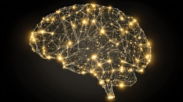 Illuminated polygonal network represents the complexity of human thought and neural activity.