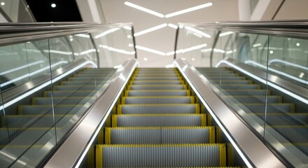 Obraz premium Escalator going up with glass railing in modern interior urban architecture design