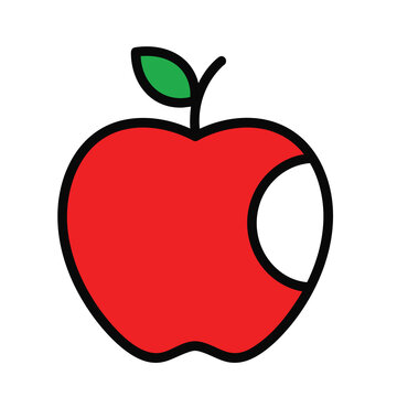 Minimalist red apple illustration with a bite mark.