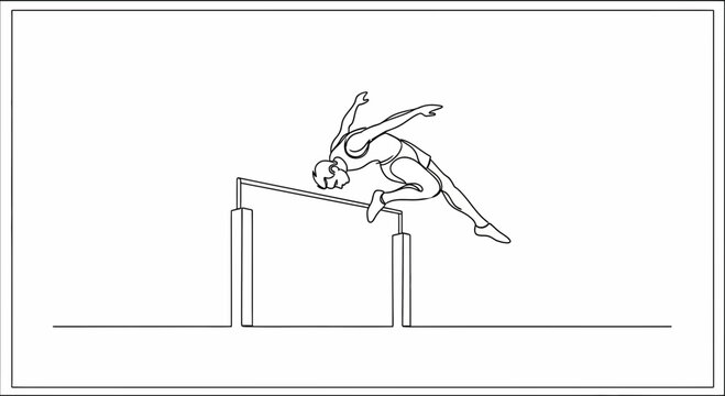 Athlete performing gymnastics routine on parallel bars, dynamic movement illustration