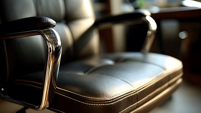 Luxury leather executive office chair with chrome arms.