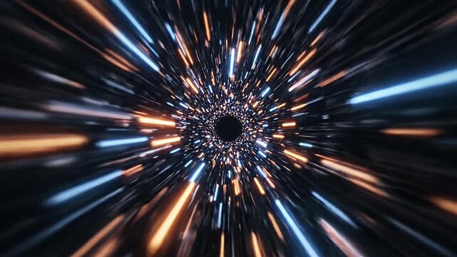 Abstract tunnel effect with glowing light streaks and dark central void