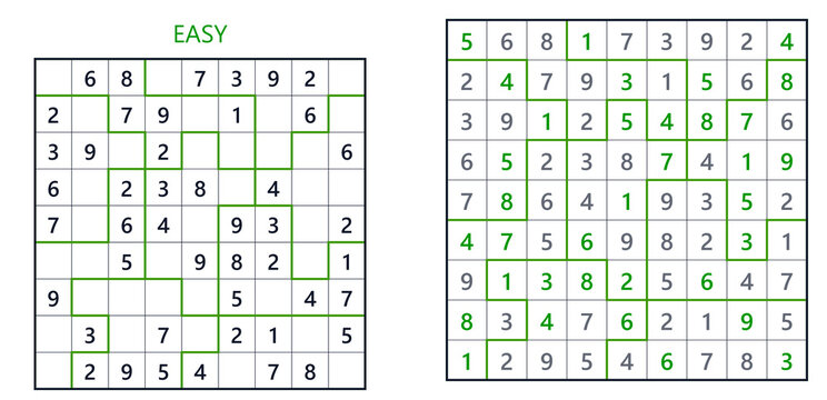 Easy Sudoku puzzles with completed grid and solution on paper  