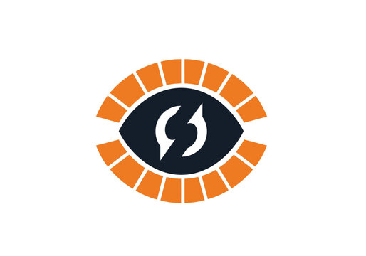 Digital icon depicting an eye with a lightning bolt, surrounded by an orange segmented border