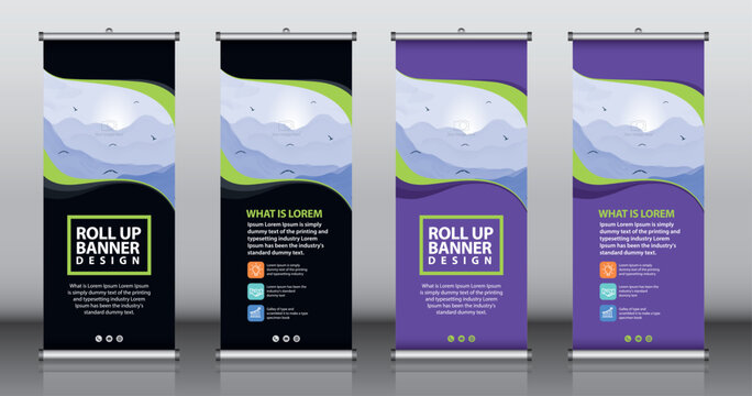 Roll up banner design template vector, abstract background, modern x-banner, brochure, flyer, rectangle size