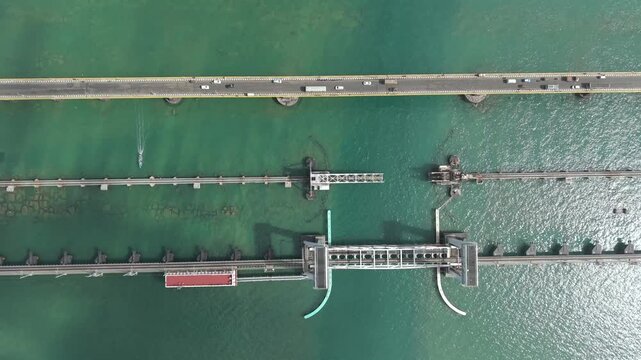 Aerial View of Pamban Bridge and Railway Bridge in Rameswaram Tamil Nadu India
