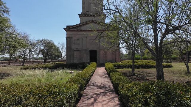 Exterior and Tall Brick Architecture of the Historic 1806 Cantonment Church Tower in Karnal, Haryana
