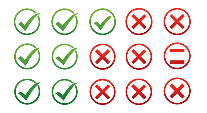 Checklist icons showing approval and rejection marks in a grid design.