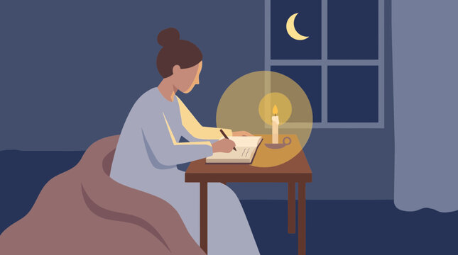 Woman journaling by candlelight before sleep