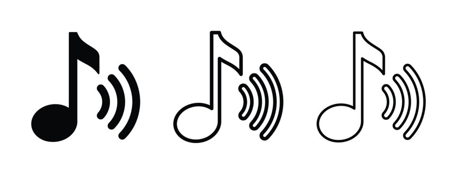 Music note icons with sound waves in black and white Vector