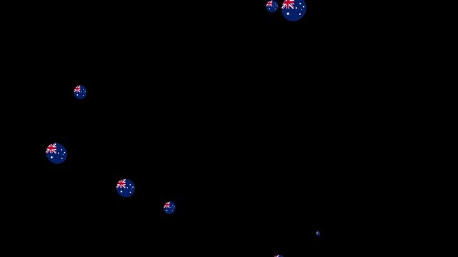 Floating Australia Flag Bubble Particle Flow in Black Space. Floating Australian Flag Animation