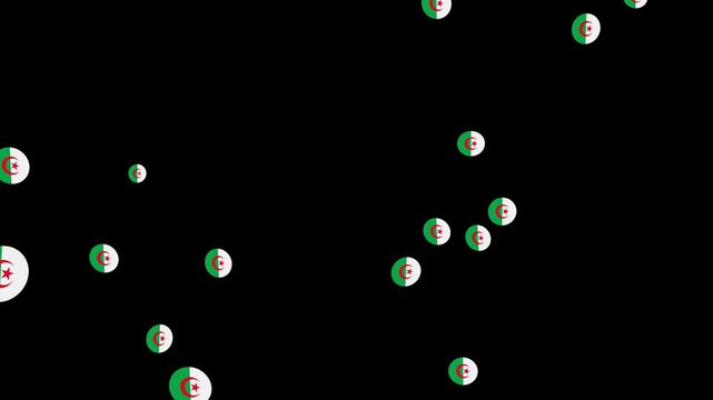 Floating Algeria Flag Bubble Particle Flow in Black Space. Floating Algerian Flag . Algeria Flag