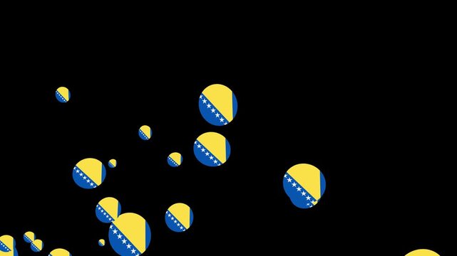Floating Bosnia and Herzegovina Flag Bubble Particle Flow in Black Space. 