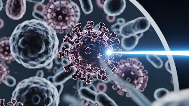 Microscopic view of bacteria and viruses in a laboratory setting.