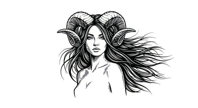 Aries Woman Zodiac Symbol Tattoo Design Illustration