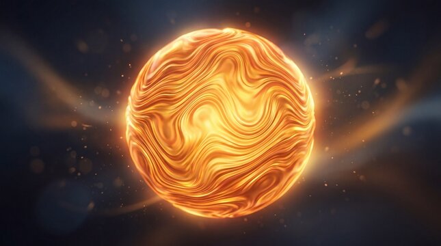 Abstract glowing orange sun sphere with swirling energy lines