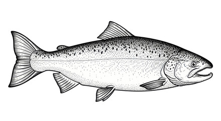 Atlantic Salmon Fish Illustration, Hand Drawn Sketch, Isolated on White Background © Kembang