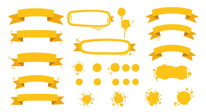 Yellow Hand-Drawn Ribbons, Banners, and Splatters - Graphic Elements