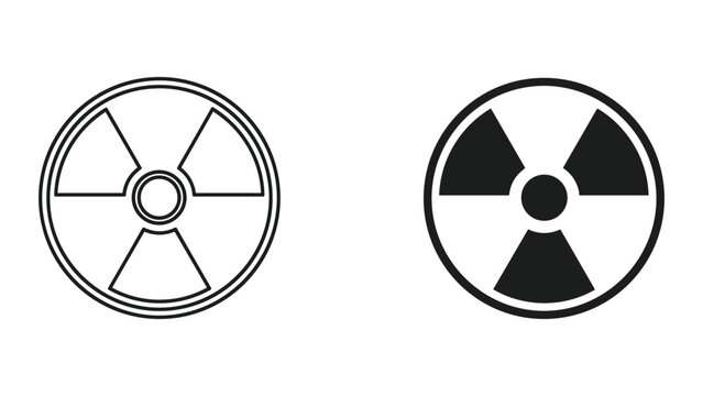 Two black and white radiation symbols on a white background for nuclear or hazardous materials warning