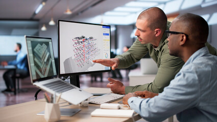Engineer And Architect Collaborate On Digital 3D Building Design © Andrey Popov