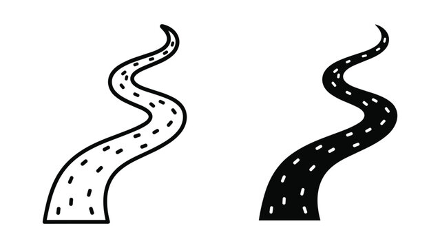Vector illustration of two wavy roads with dashed lines on white background