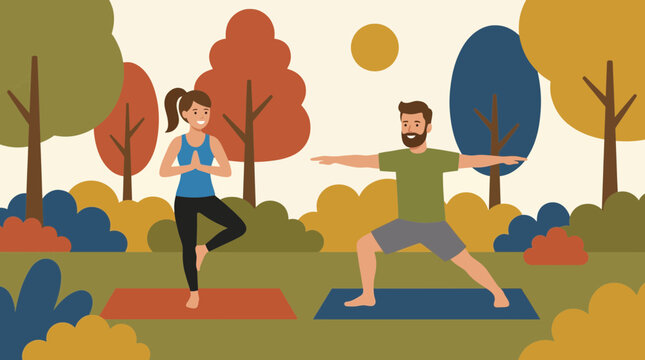 Couple exercising together with yoga mats