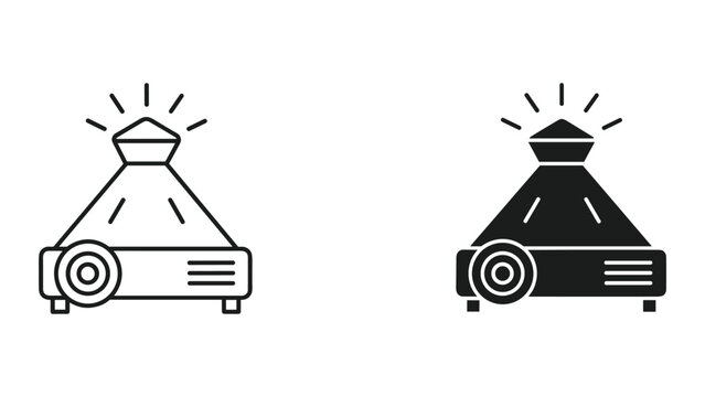 Black and white line art illustrations of two projector icons isolated on white background