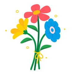 Obraz premium Bright watercolor tulip flowers illustration with green stems and yellow ribbon bow on white background