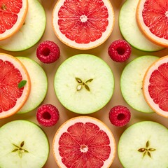 Naklejka premium A colorful arrangement of sliced citrus fruits and berries on a table