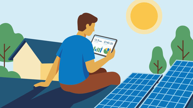Person checking solar panel statistics on tablet