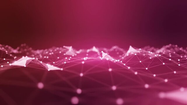 Abstract Digital Network Connections with Glowing Particles on Pink Background.