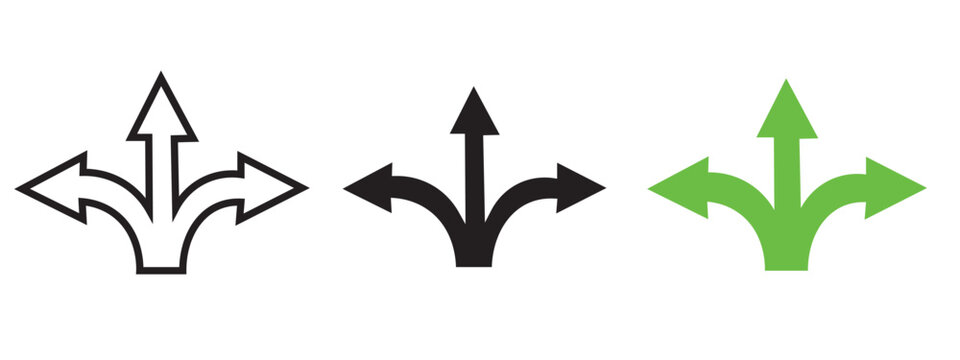 Directional arrows icon showing three branching paths or choices with direction