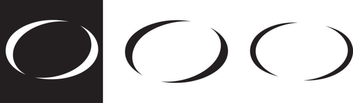 Abstract minimalist oval geometric vector logo icon set with crescent crescent-shaped curves.