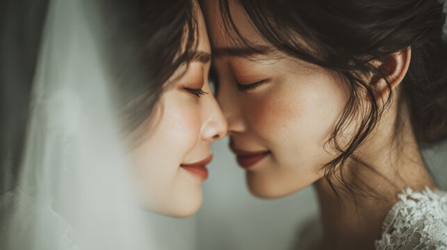 Happy Wedding couple in wedding party,Pride Month,love is love,honeymoon,same sex couple romantic time,WLW,MLM,valentine,sweet moment,freedom,festival parades,parties,Happy gays and lesbians concept.
