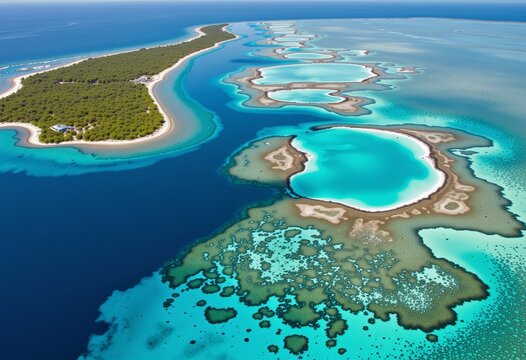 Aerial View of Vibrant Coral Atolls and Turquoise Lagoon in Pristine Ocean