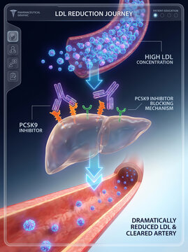 LDL Cholesterol Reduction Journey PCSK9 Inhibitor Illustration