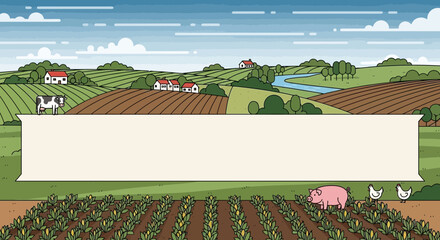 Rural Landscape with Farm Animals and Copy Space Banner - Agricultural Scene © Ilma