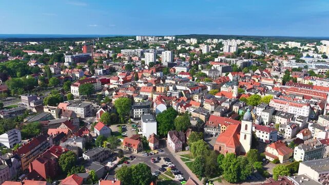Aerial view of old town aera in Zielona Gora. Lubusz Voivodeship, Poland