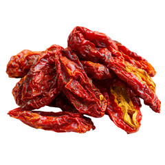 Fototapeta premium Dried red chili peppers piled on white background