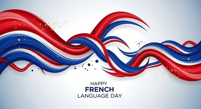 Happy french language day celebration background with red white and blue waves