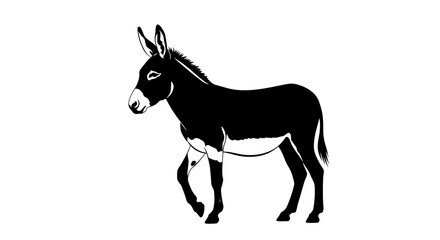 Fototapeta premium Black donkey silhouette walking, isolated on white background, vector illustration