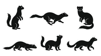 Obraz premium different black weasel silhouettes on a clean white background, minimalist vector style.