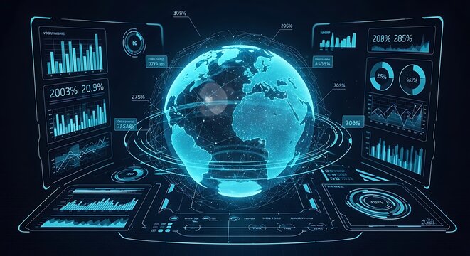 Digital globe and data visualization interface for technology and communication