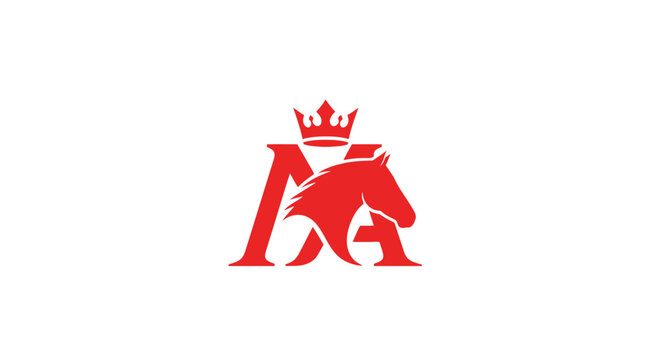 Red Horse Head Silhouette with Crown and Monogram "MA" - Elegant Logo Design