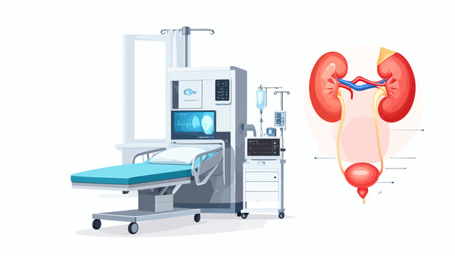 Medical equipment and human urinary system illustration, scientific and health concept