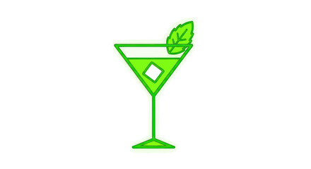 Green Cocktail Drink with Mint Leaf Garnish - Minimalist Line Art © linggo