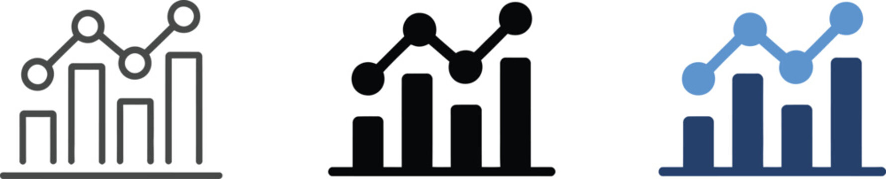Bar chart with line graph in gray black and blue data
